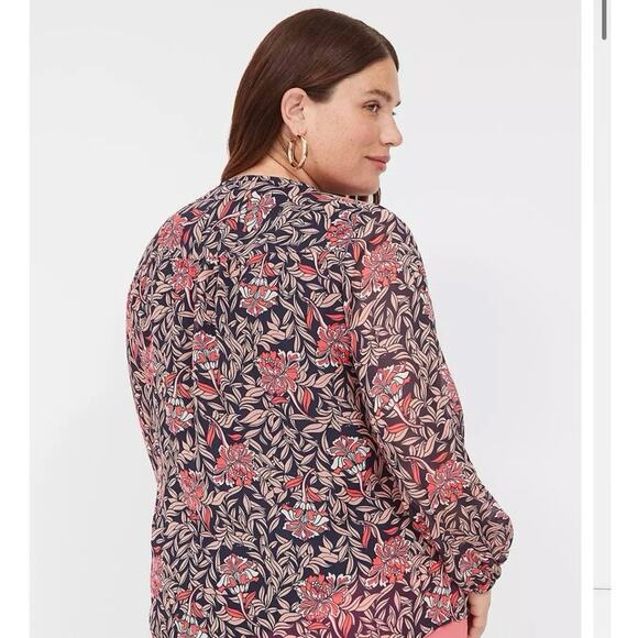 Lane Bryant Pin-Tuck Crew-Neck Blouse Plus Size 20 Pink Coral Floral - Picture 3 of 10